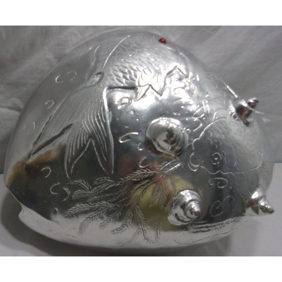 Vintage Arthur Court Silver 1977 Carnelian Eye Koi Fish Footed Shell Bowl Basket - Picture 6 of 10